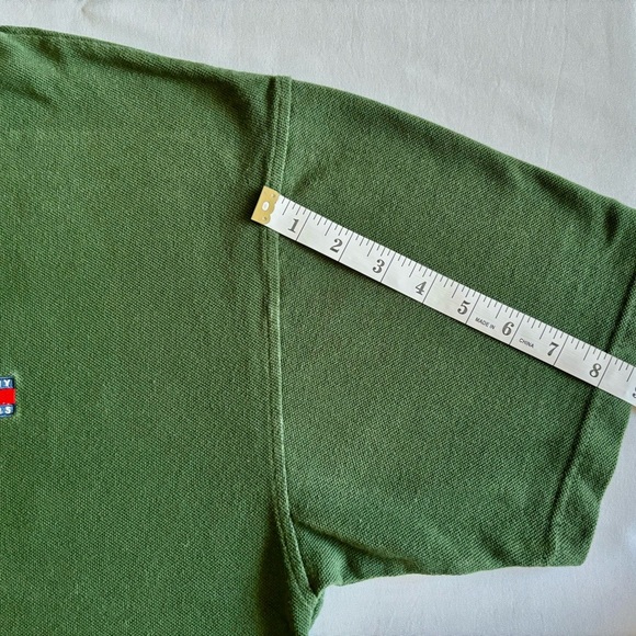 VINTAGE Tommy Jeans Hilfiger Green Polo Shirt Men’s Large Snap Button Flag Logo - Picture 6 of 7